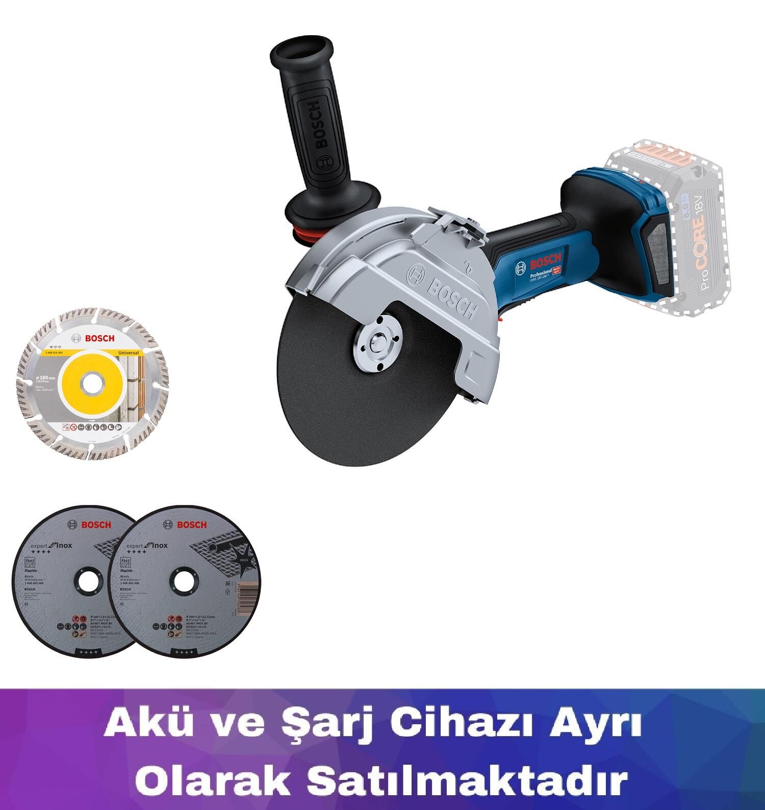 Bosch GWS 18V-180 P Akülü 180 mm Taşlama Makinesi (Akü ve Şarj Yoktur) 06019H6L01